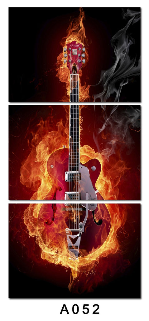 Burning Guitar 3 Panel Wall Art Canvas